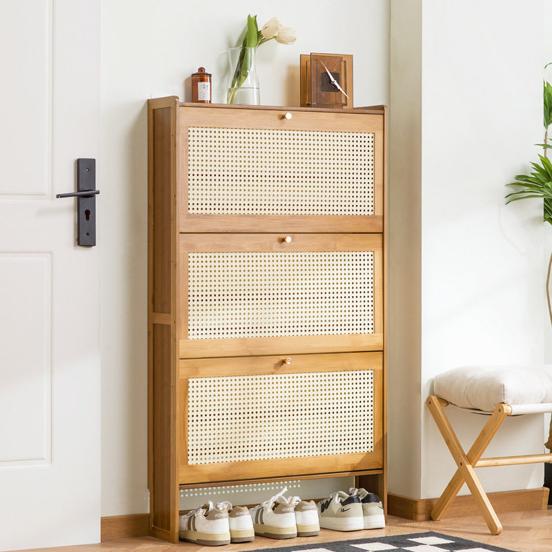 Room Divider Bamboo - Ev tipi ahşap ayakkabı dolabı, rattan