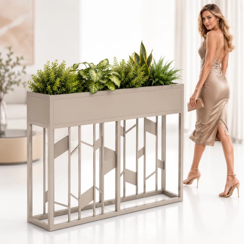 Room Divider Bamboo - Mat Siyah Metal Saksı Kutusu 80cm,
