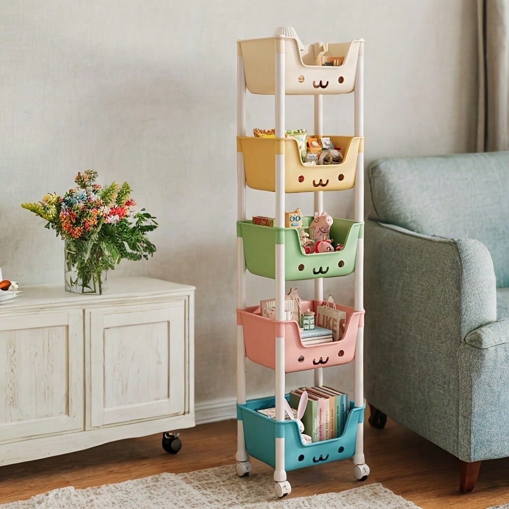 Bookshelf 5 Tier - Tekerlekli Kitaplık 5 Katmanlı Mobil Depolama
