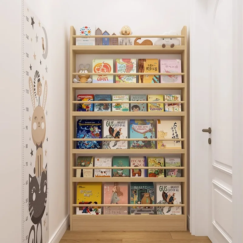 Bookshelf 5 Tier - Masif ahşap kitaplık, zeminde duran duvara