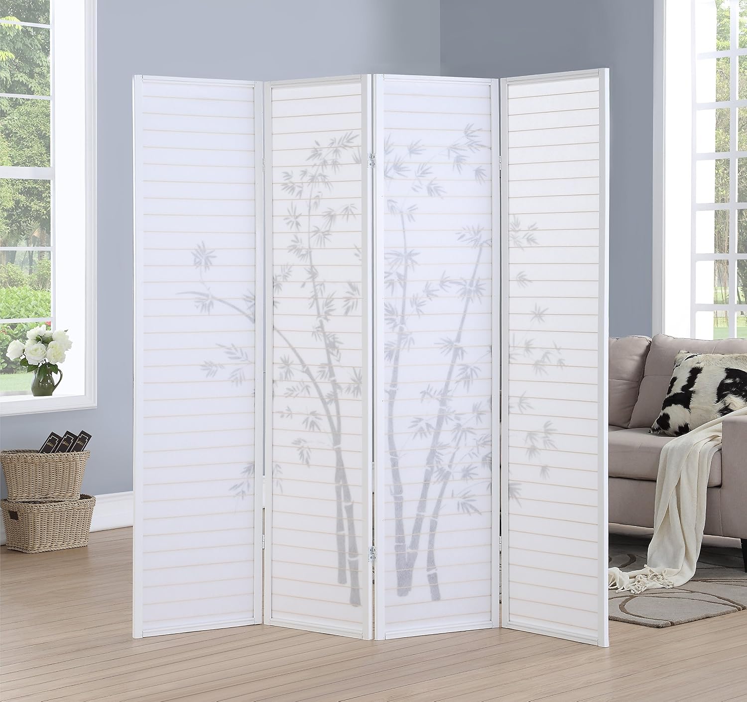 4 Panelli Bambu Baskılı Beyaz  - Room Divider Bamboo incelemesi ve fiyatı