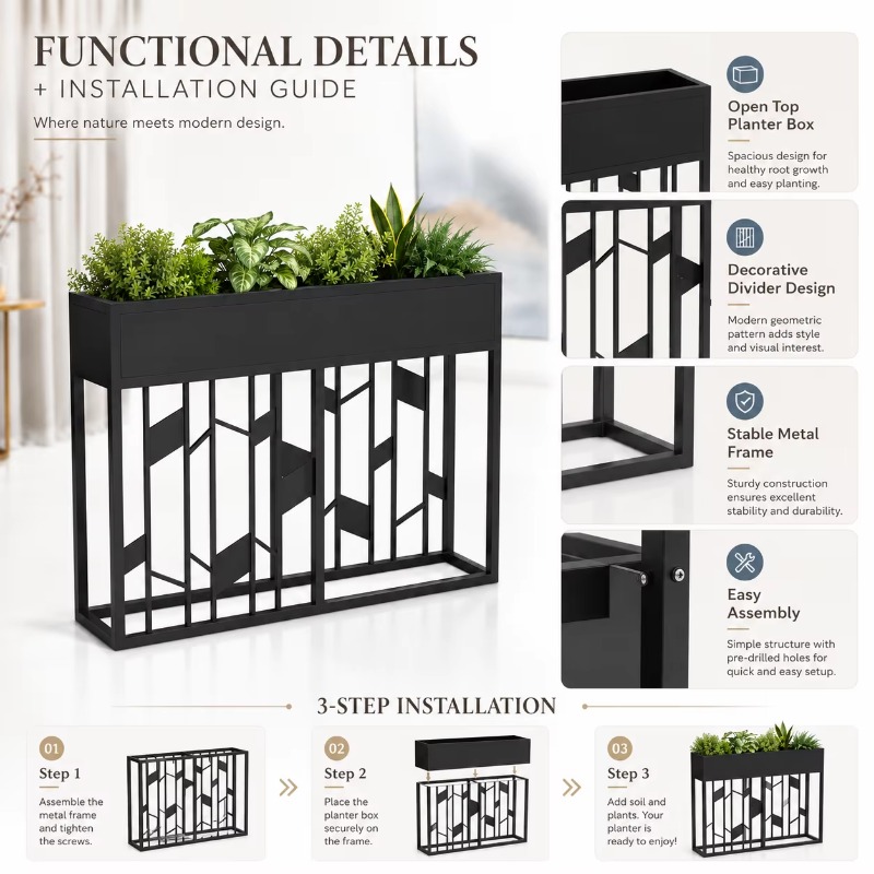 Mat Siyah Metal Saksı Kutusu 8 - Room Divider Bamboo incelemesi ve fiyatı