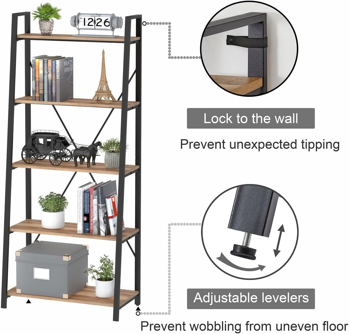 Vintage Meşe 5 Katmanlı Endüst - Bookshelf 5 Tier incelemesi ve fiyatı