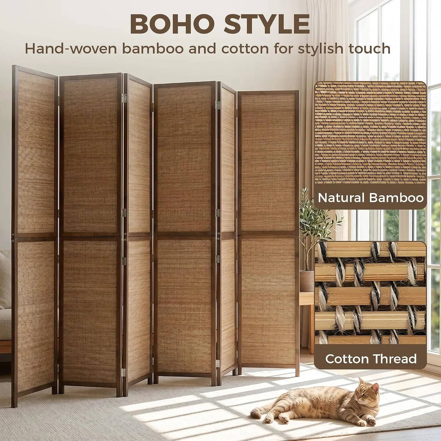6 FT Room Divider, 6 Panel Han - Room Divider Bamboo incelemesi ve fiyatı