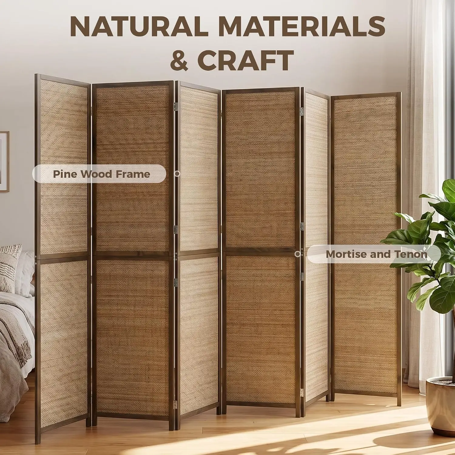 6 FT Room Divider, 6 Panel Han - Room Divider Bamboo incelemesi ve fiyatı